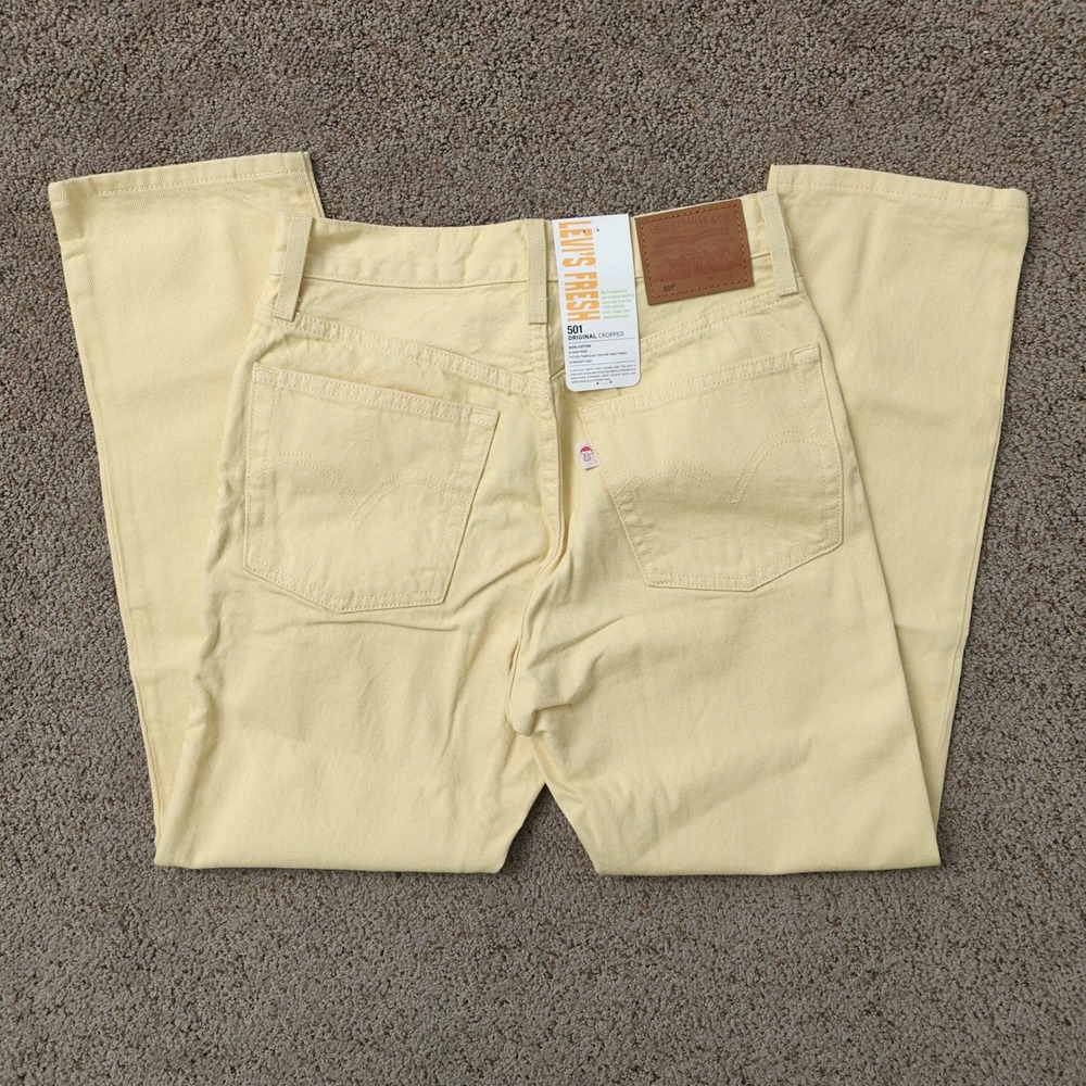Levis Fresh 501 Cropped Jeans Womens 25x26‎ Yellow High Rise Straight Leg - Picture 6 of 13